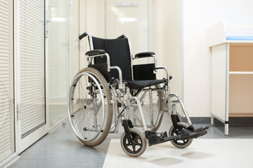 Empty modern wheelchair in hospital
