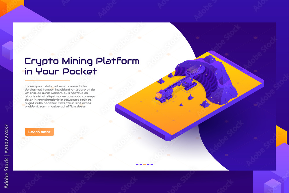 Aufkleber isometric crypto mining concept banner. concept of cryptocurrency mining. vector illustration with d