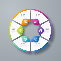 Infographics template 6 options with circle