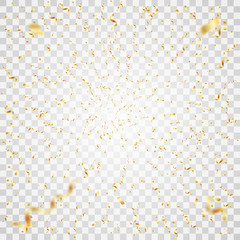 Gold confetti isolated on a transparent background. For celebration