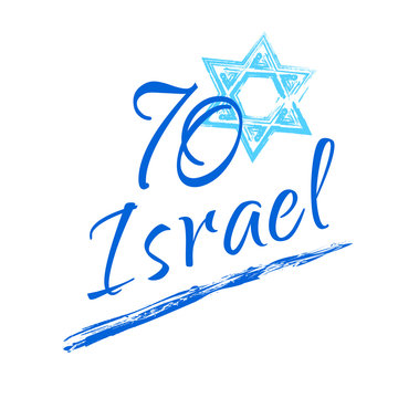 Israel 70 anniversary, Independence Day, Yom Haatzmaut Jewish holiday festive greeting poster Israeli flag star design vector