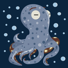Underwater world, beautiful and cute spotted octopus. Vector graphics