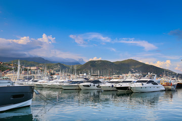 The Varazze Marina with sailing vessels and yachts, Ligury, Italy