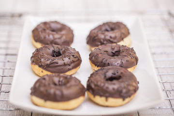 fresh baked chocolate donuts