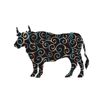 Bull buffalo farm mammal spiral pattern color silhouette animal.