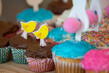 Colorful iced cupcakes decorated for Easter
