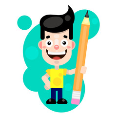 vector illustration of boy holding pencil