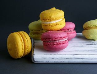 multicolored baked cakes of almond flour macarons