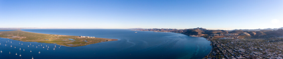 Fototapeta na wymiar Aerial panoramic shots from La Paz bay, Baja California Sur, Mexico.