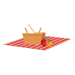 picnic basket with fruits on tableclothes vector illustration design