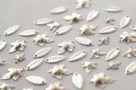 Plenty Of Silver Shining Metal Leaves. Jewelry Findings