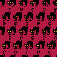 Abstract seamless halloween cat pattern for girls or boys. Creative vector pattern with cat, cloud boo, halloween. Funny halloween cat pattern for textile and fabric. Fashion style. Colorful picture.