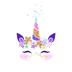 Unicorn head vector illustration. Can be used for fashion print design, kids wear, greeting and invitation card.