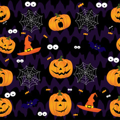 Abstract halloween pattern for girls,boys, kids, halloween, clothes. Creative vector background with pumpkin, scary face. Funny halloween wallpaper for textile and fabric. Fashion style.