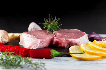 Raw pork meat with spice ingredient