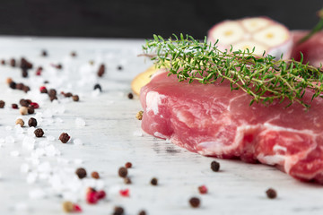 Raw pork meat with spice ingredient