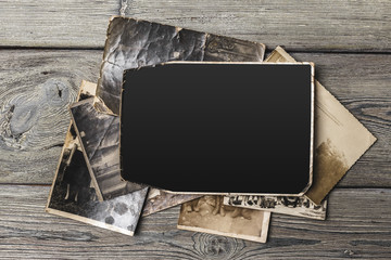retro some old photos on wooden table