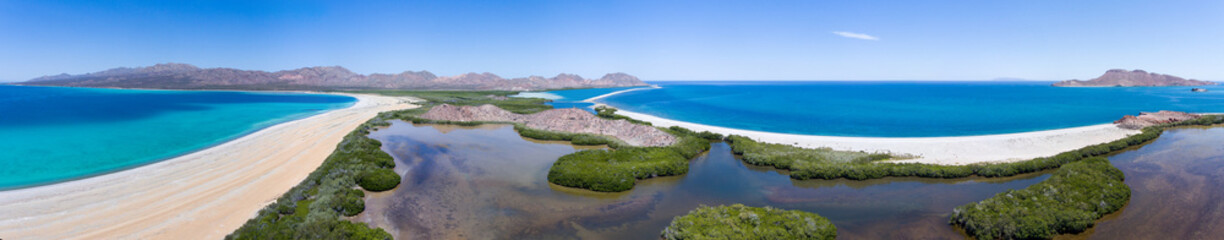 Aerial panoramic views of isla San Jose, Baja California 
Sur, Mexico. Sea of cortez.