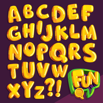 cartoon font "fun". set of yellow bubble letters