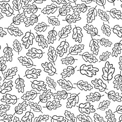 Vector seamless pattern of outline drawing oak leaves on white background. For fabric, cloth design, wallpaper, printing
