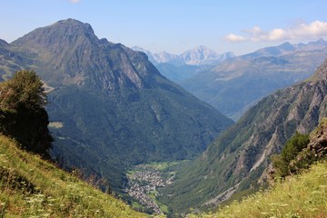 Aerial view of Valbondione and Val Seriana, Bergamo province, Prealpi Orobiche, Lombardy, Italy