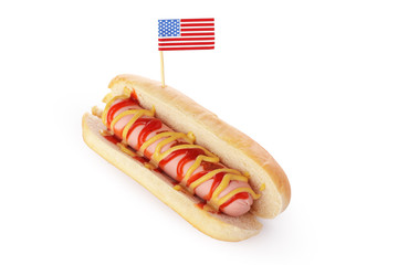 Fresh hot dog isolated on white