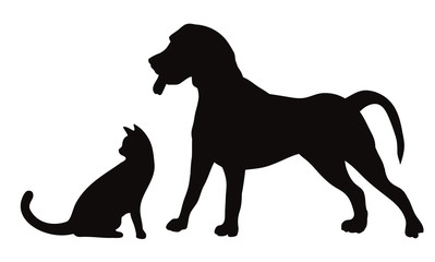 Set of silhouettes of the cat and the dog vector illustrations - Isolated on white background   犬と猫のシルエット　ベクターイラスト素材