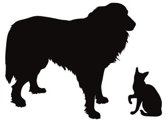 Set of silhouettes of the cat and the dog vector illustrations - Isolated on white background   犬と猫のシルエット　ベクターイラスト素材