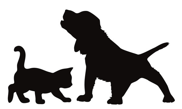 Set of silhouettes of the cat and the dog vector illustrations - Isolated on white background　 犬と猫のシルエット　ベクターイラスト素材