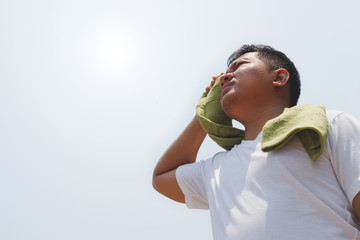 Young man and heat stroke.