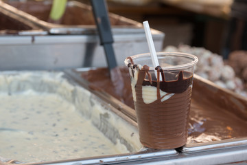 Fresh Chocolate Cream in Plastic Glass