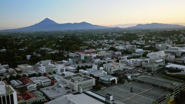 Drone shot New Plymouth township, New Zealand.