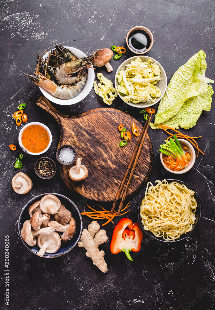 Wall mural asian food cooking concept