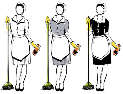maid or cleaning lady, line drawing for your design, vector illustration, isolated object