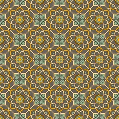 Foto op Plexiglas Retro stijl Etnisch naadloos bloemenpatroon met mandala& 39 s