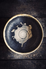 Craft maded empty plate on the wooden background