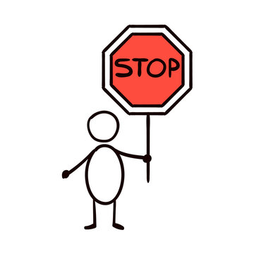 Man holding a traffic sign stop, vector