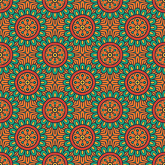 Ethnic floral seamless pattern with mandalas
