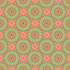 Ethnic floral seamless pattern with mandalas