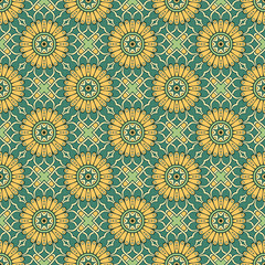 Ethnic floral seamless pattern with mandalas