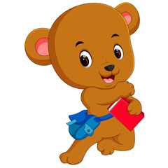 Obraz premium bear go to school with backpack