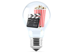 Popcorn with film slate inside Light bulb