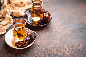 Traditional arabic tea and dry dates