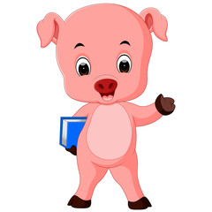 pig holding book 