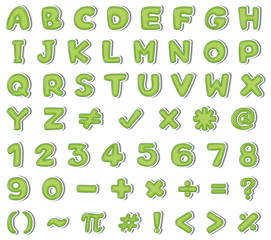Fototapeta na wymiar Font design for english alphabets and numbers in green color