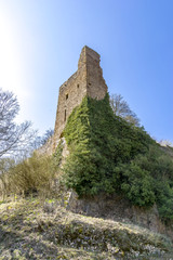 Altenbaumburg Castle is the ruin of a spur castle on a ridge above Altenbamberg in Alsenz Valley in...