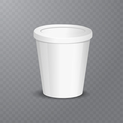 Vector realistic yogurt, ice cream or sour creme package on white backgrounnd. 3D illustration. Mock up of container isolated. Template for your design. Side view. Diminishing perspective