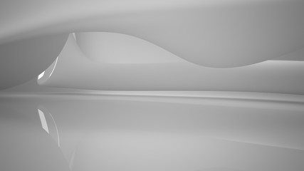 White smooth abstract architectural background. Night view with illumination. 3D illustration and rendering