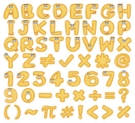 Font design for English alphabets and numbers in yellow