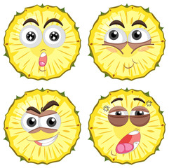 Fresh pineapple with different faces